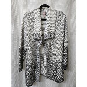 Chicos Womens Cardigan Size 1 Black White Long Sleeve Knit Warm Chic Boho Comfy